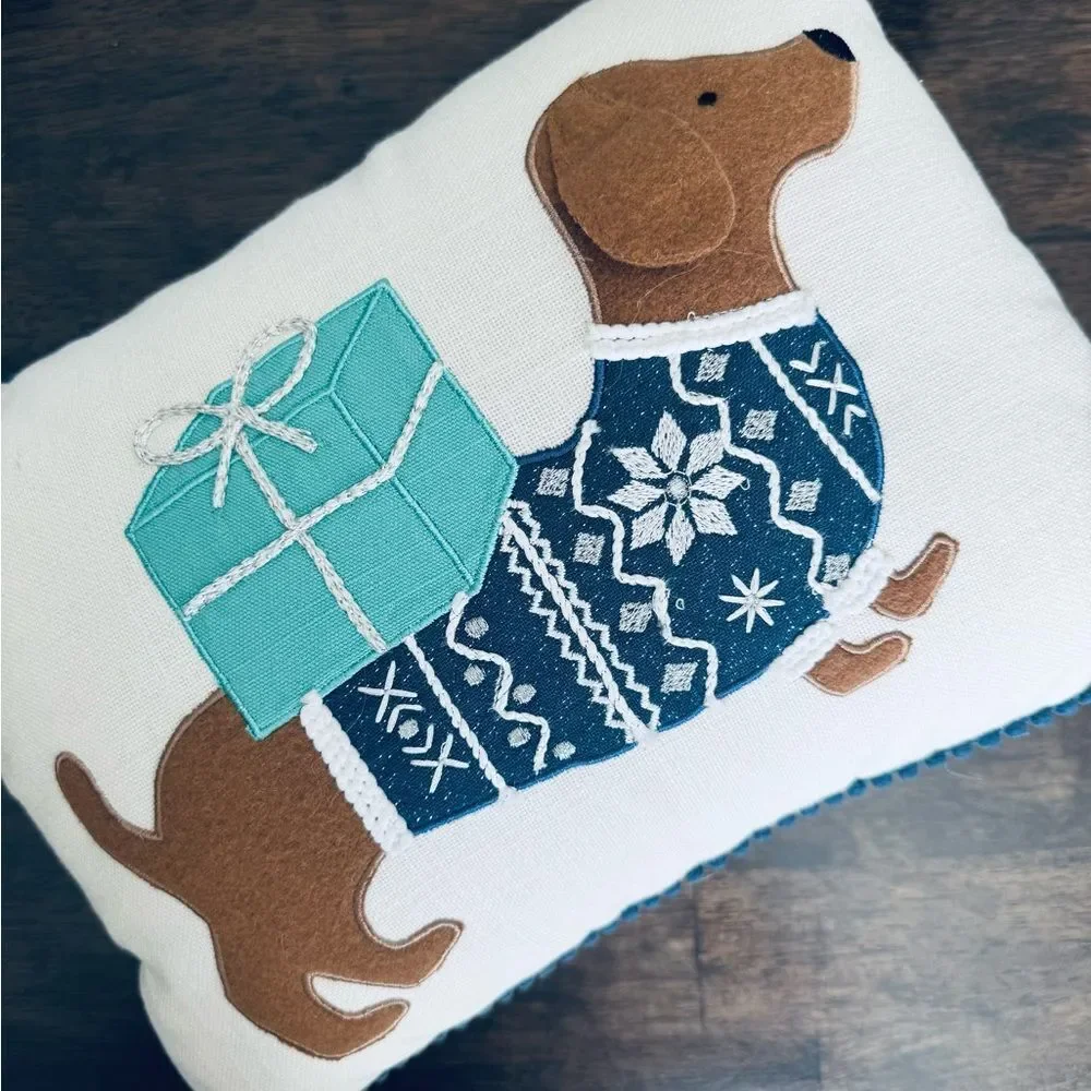 Dachshund Dog Hanukkah Embroidered Holiday Accent Throw Pillow